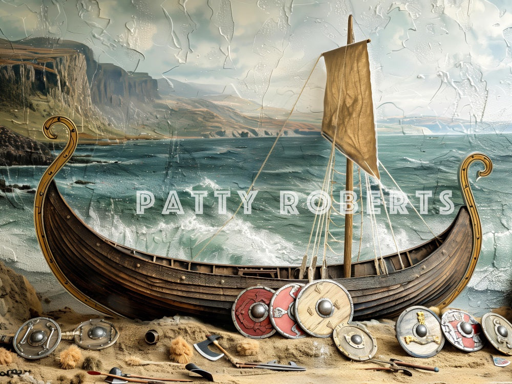 Retro Nautical Adventure Pirate Boat Backdrop Designed by Patty Robert