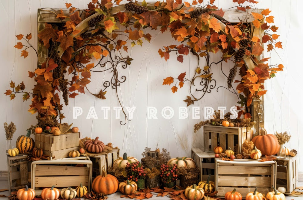 Fondo de Madera de Arco de Hoja de Arce de Calabaza de Otoño Diseñado por Patty Robert