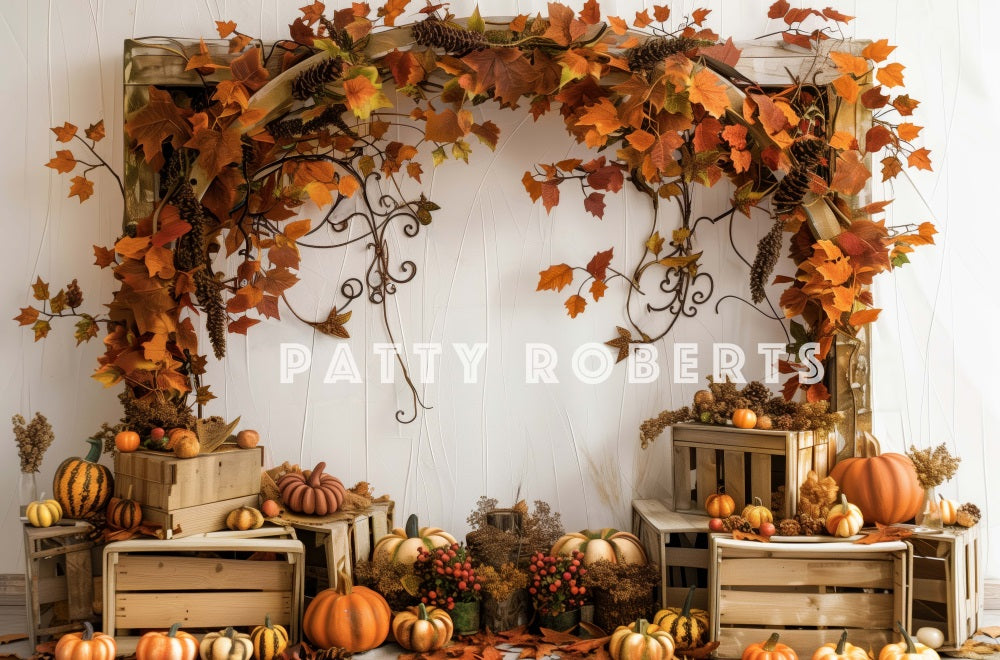 Fondo de Madera de Arco de Hoja de Arce de Calabaza de Otoño Diseñado por Patty Robert