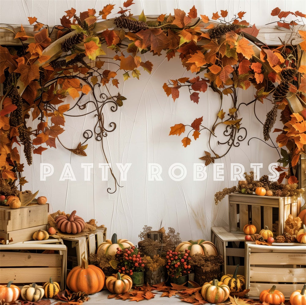 Fondo de Madera de Arco de Hoja de Arce de Calabaza de Otoño Diseñado por Patty Robert