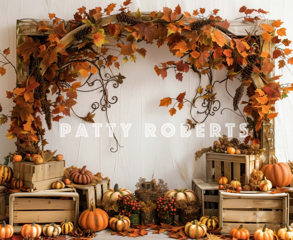 Fondo de Madera de Arco de Hoja de Arce de Calabaza de Otoño Diseñado por Patty Robert