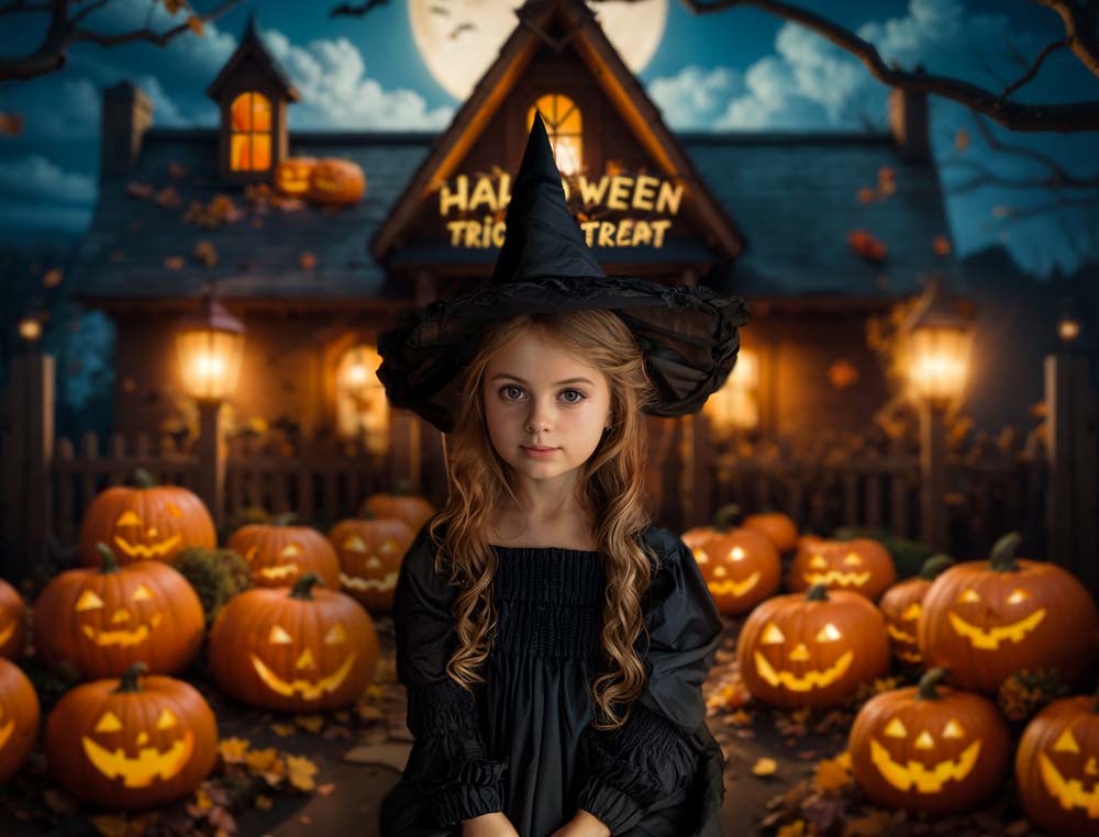 Kate Halloween Outdoor Forest Pumpkin Cottage Backdrop Designed by Emetselch