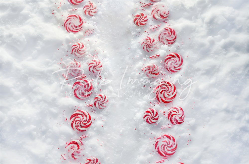 Red Candy White Snow Floor Foto Achtergrond Designed by Lidia Redekopp