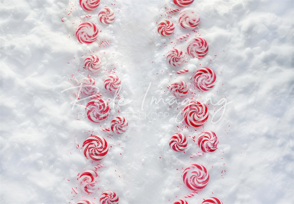 Red Candy White Snow Floor Foto Achtergrond Designed by Lidia Redekopp