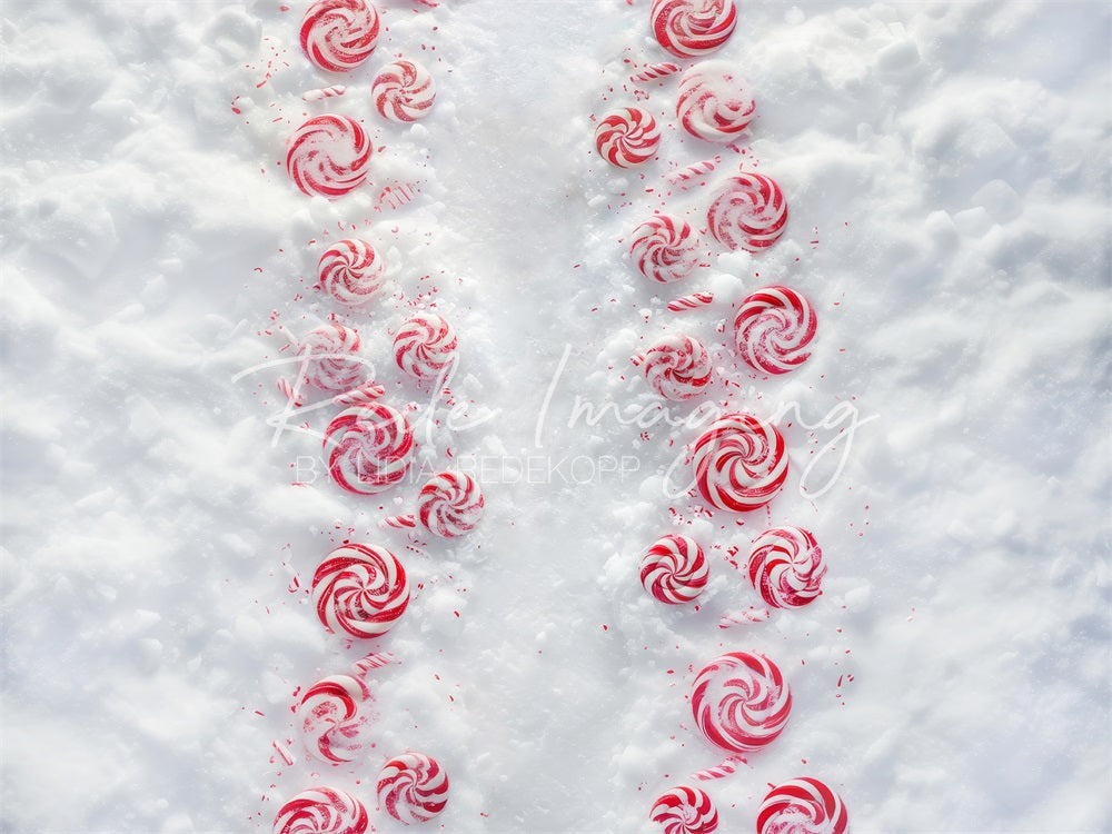 Red Candy White Snow Floor Foto Achtergrond Designed by Lidia Redekopp