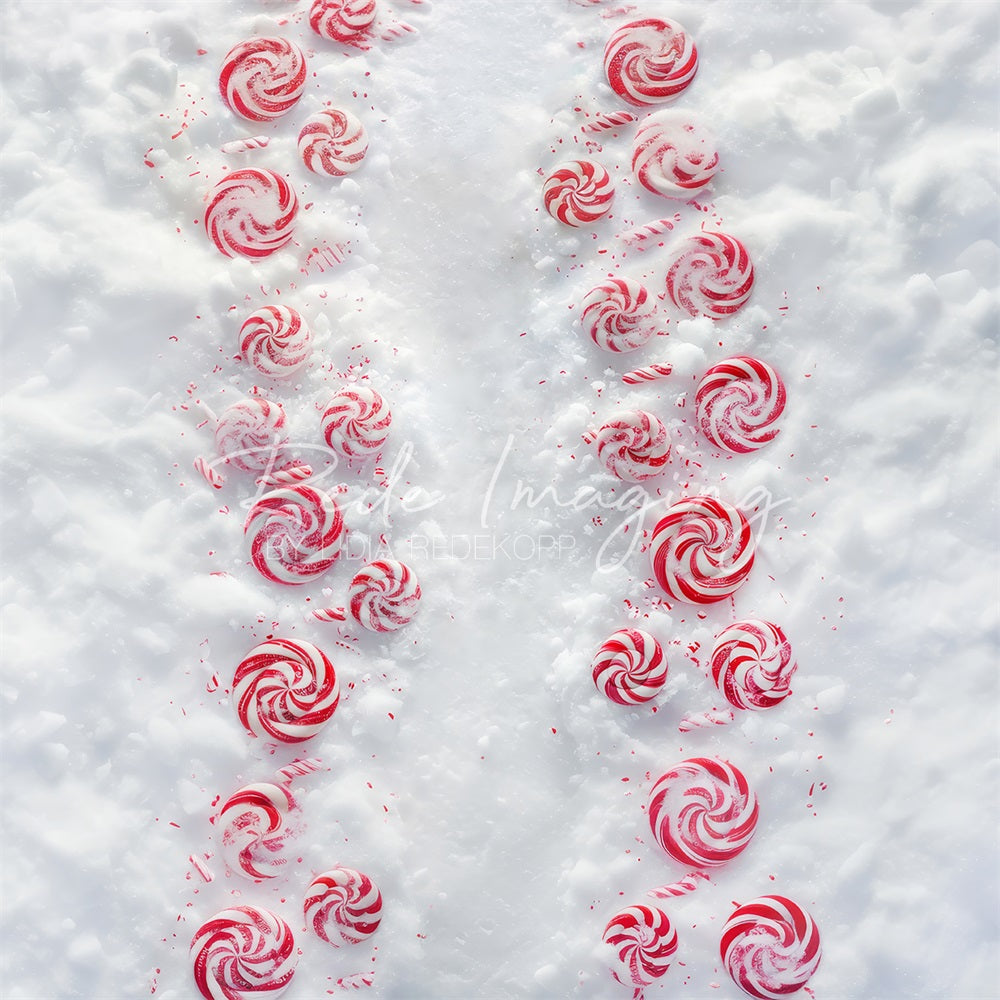 Red Candy White Snow Floor Foto Achtergrond Designed by Lidia Redekopp