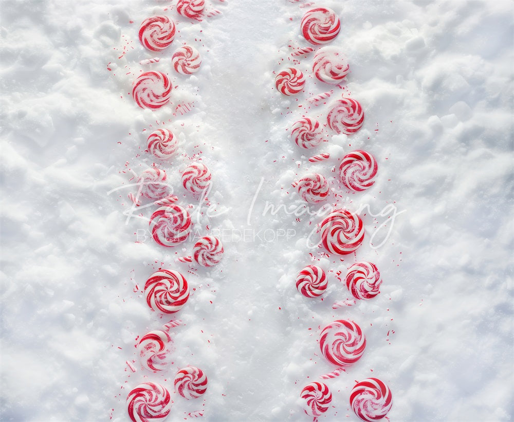 Red Candy White Snow Floor Foto Achtergrond Designed by Lidia Redekopp