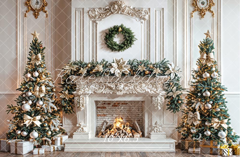 Kate Christmas White Wall Fireplace Wreath Backdrop Designed by Emetselch