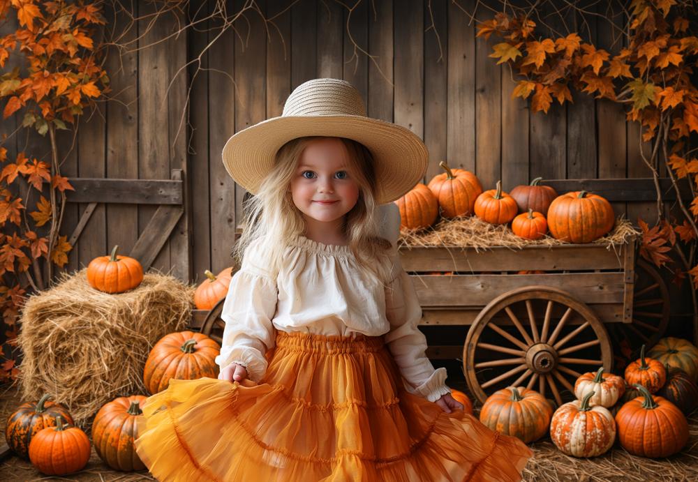 Fall Barn Door Pumpkin Cart Maple Leaves Foto Achtergrond Designed by Emetselch