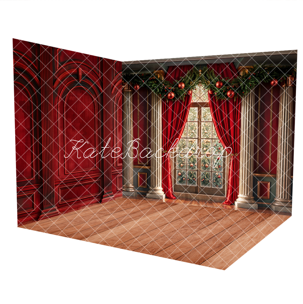 Kate Christmas Indoor Arched Window Red Retro Wall Room Set