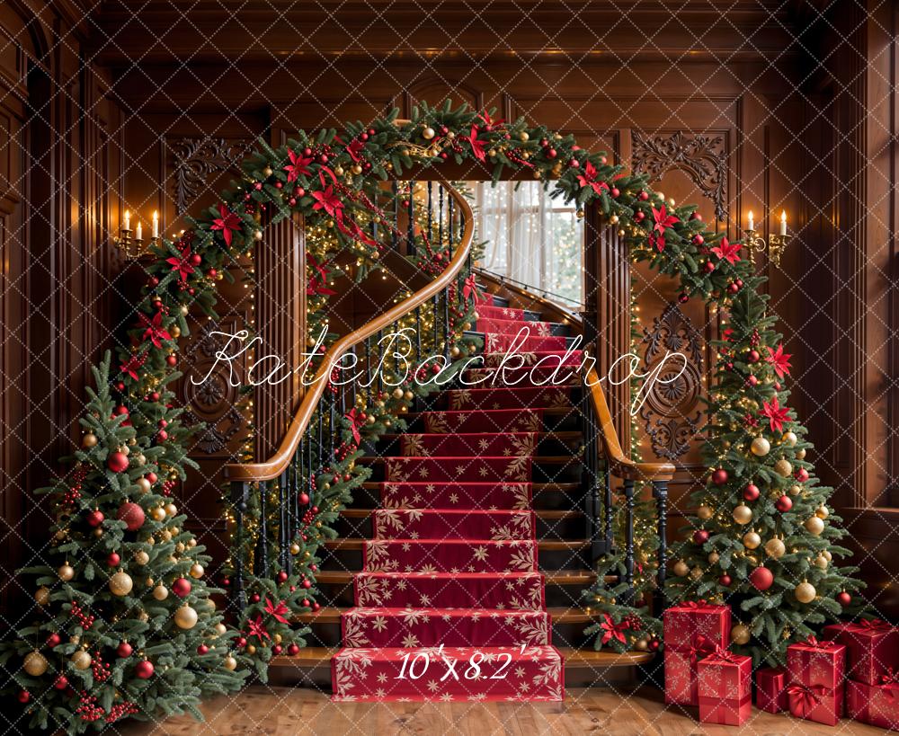 Kerstboomboog Vintage Trappen Foto Achtergrond Designed by Emetselch