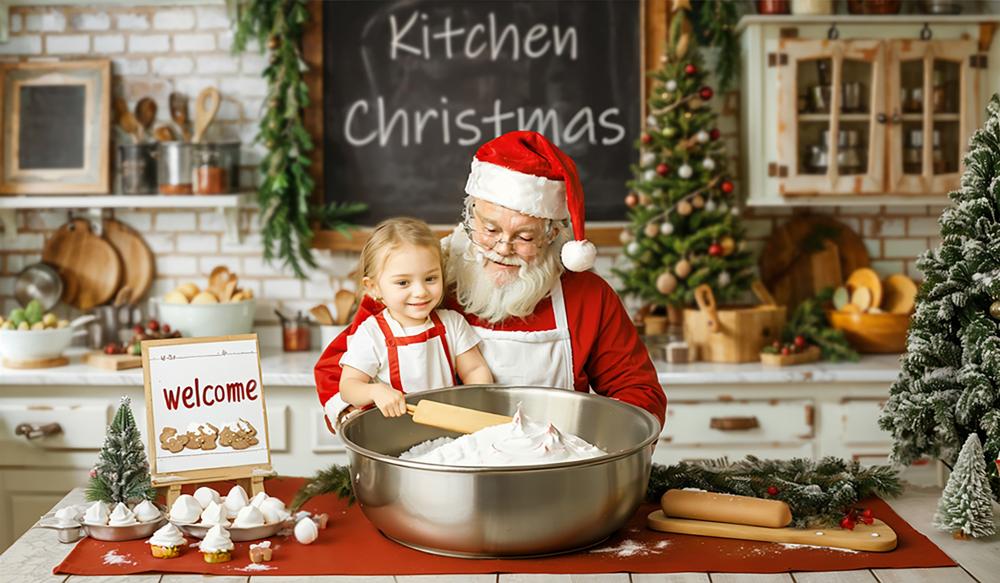 Kate Christmas Kitchen Vintage Cabinet Chalkboard Backdrop Designed by Emetselch