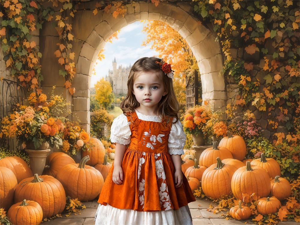 Kate Fall Stone Arch Pumpkin Castle Backdrop Designed by Emetselch