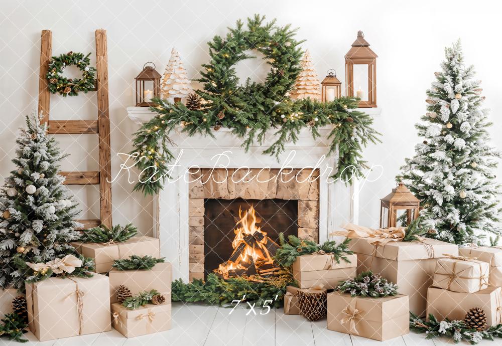 Kate Christmas Tree White Fireplace Gift Box Backdrop Designed by Emetselch