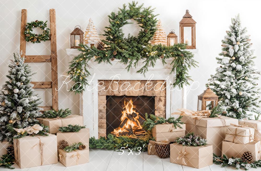 Kate Christmas Tree White Fireplace Gift Box Backdrop Designed by Emetselch