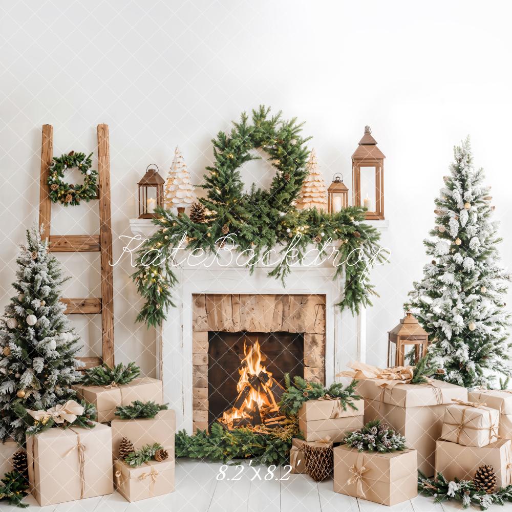 Kate Christmas Tree White Fireplace Gift Box Backdrop Designed by Emetselch