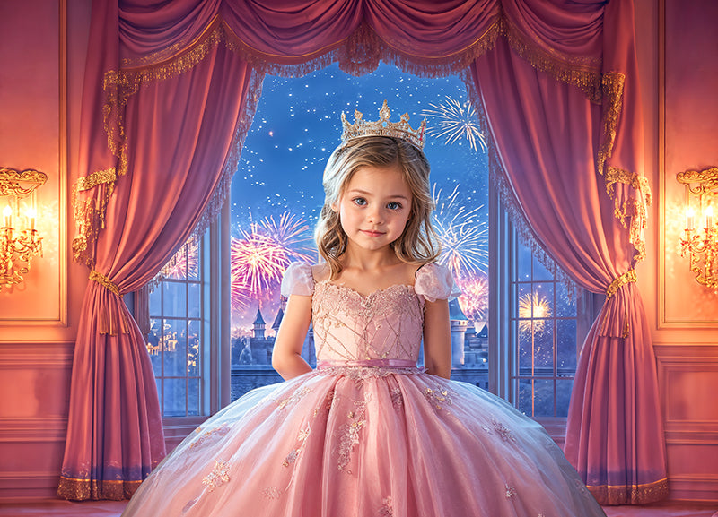 Kate Fantasy Castle Fireworks Vintage Curtains Backdrop Designed by Emetselch