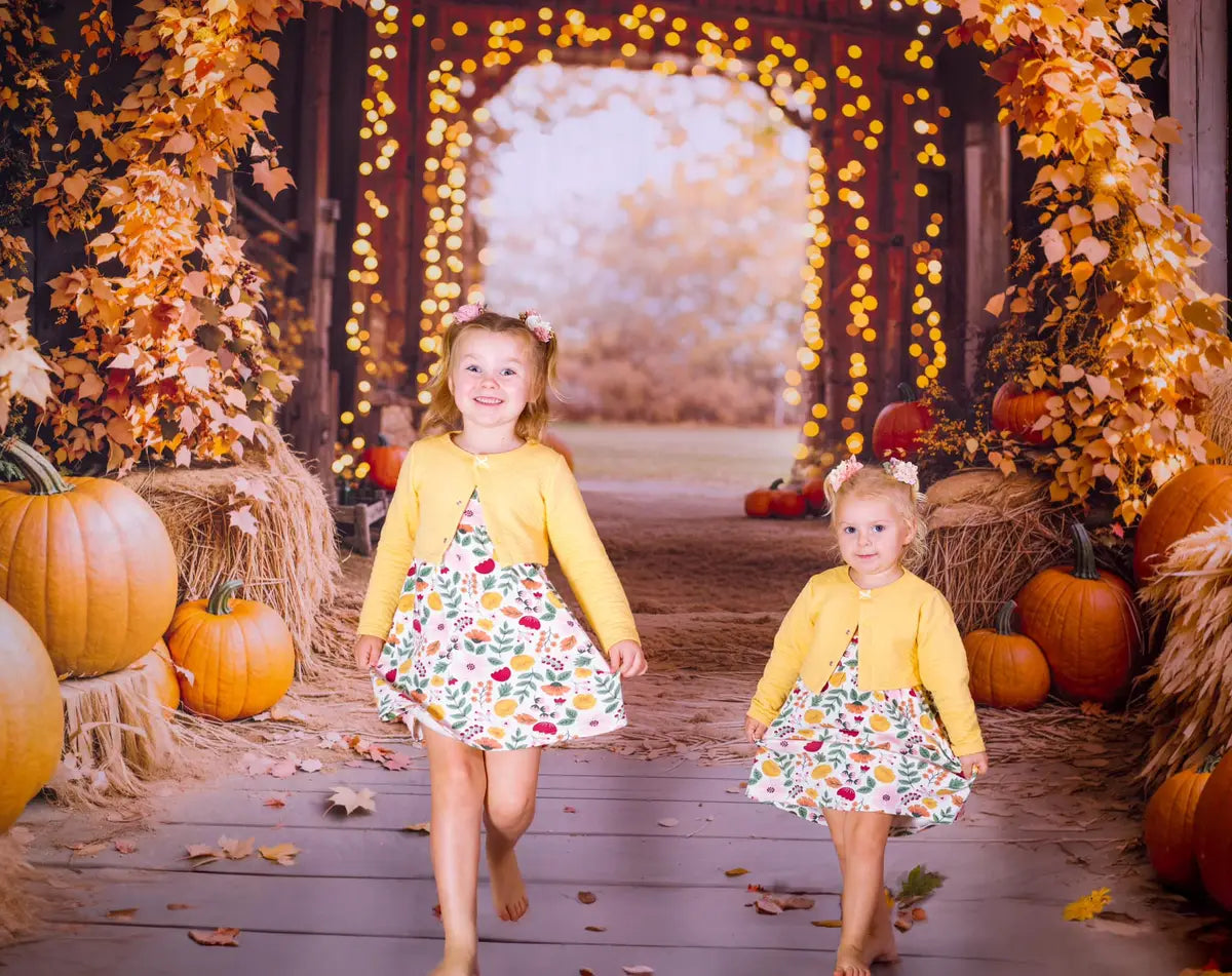 Kate Fall Maple Arch Pumpkins Barn Backdrop Designed by Emetselch