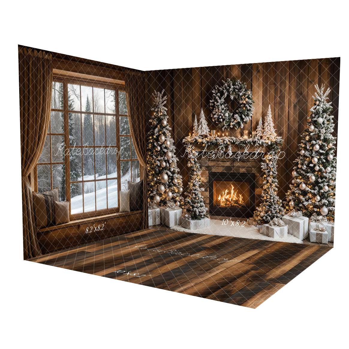 Kerstboom Haard Houten Muur Kamer Set