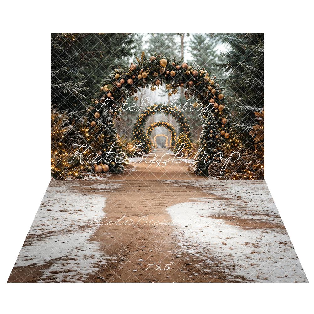 TEST Kate Christmas Tree Archway Forest Backdrop+Winter Snowy Path Floor Backdrop