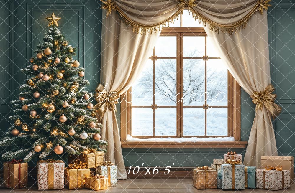 Kate Christmas Tree Window Curtains Gifts Backdrop Designed by Emetselch