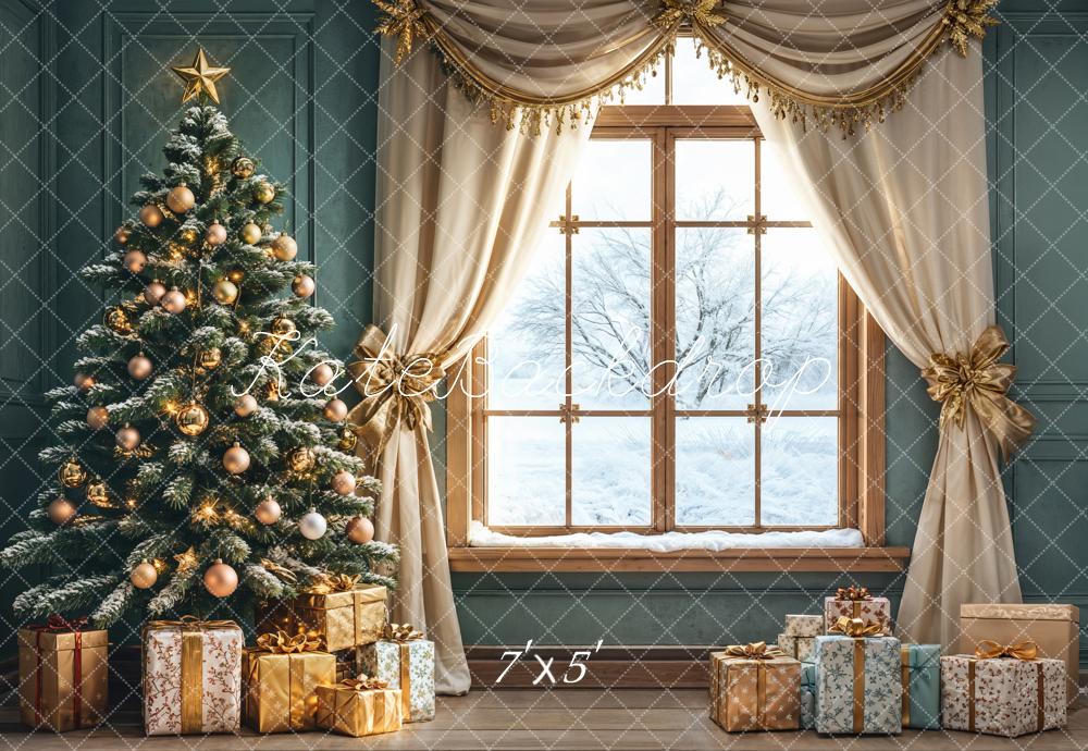 TEST Kate Christmas Tree Window Curtains Gifts Backdrop Designed by Emetselch