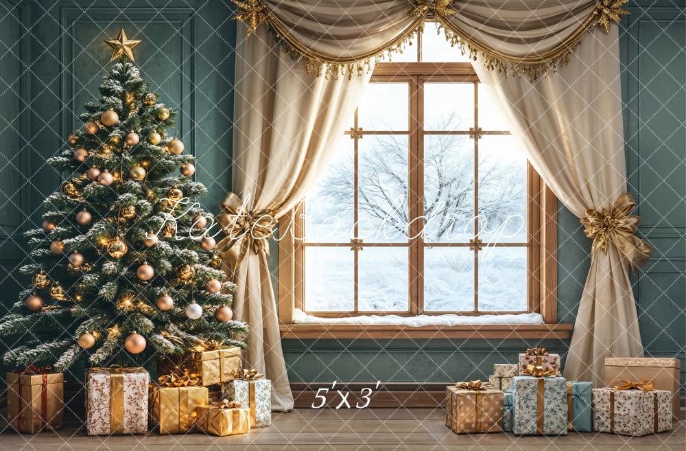 Kate Christmas Tree Window Curtains Gifts Backdrop Designed by Emetselch