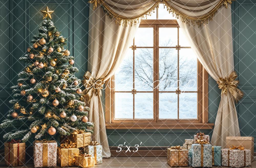 Kate Christmas Tree Window Curtains Gifts Backdrop Designed by Emetselch