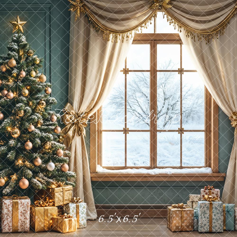 Kate Christmas Tree Window Curtains Gifts Backdrop Designed by Emetselch