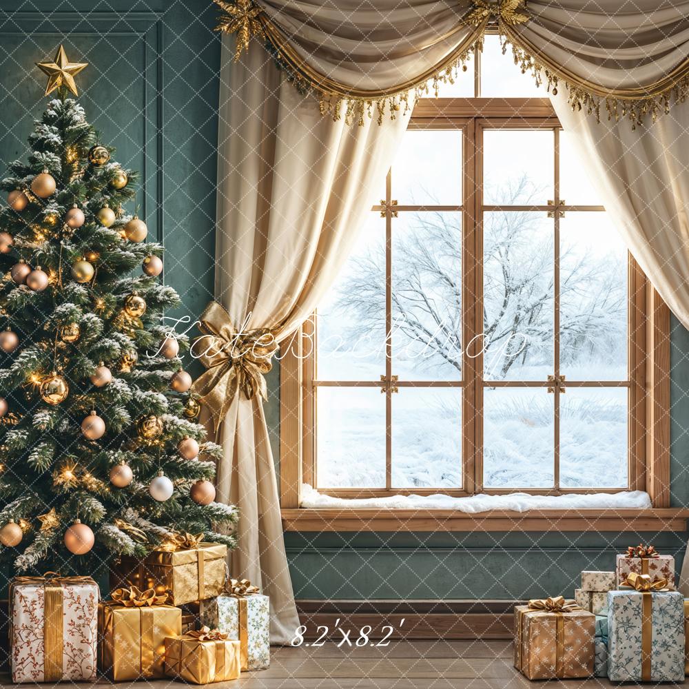 Kate Christmas Tree Window Curtains Gifts Backdrop Designed by Emetselch