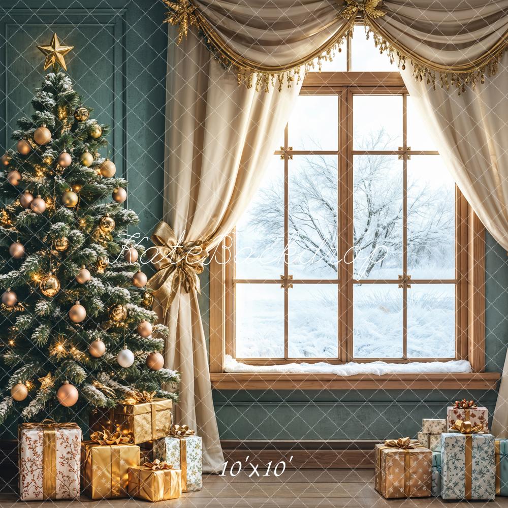 TEST Kate Christmas Tree Window Curtains Gifts Backdrop Designed by Emetselch