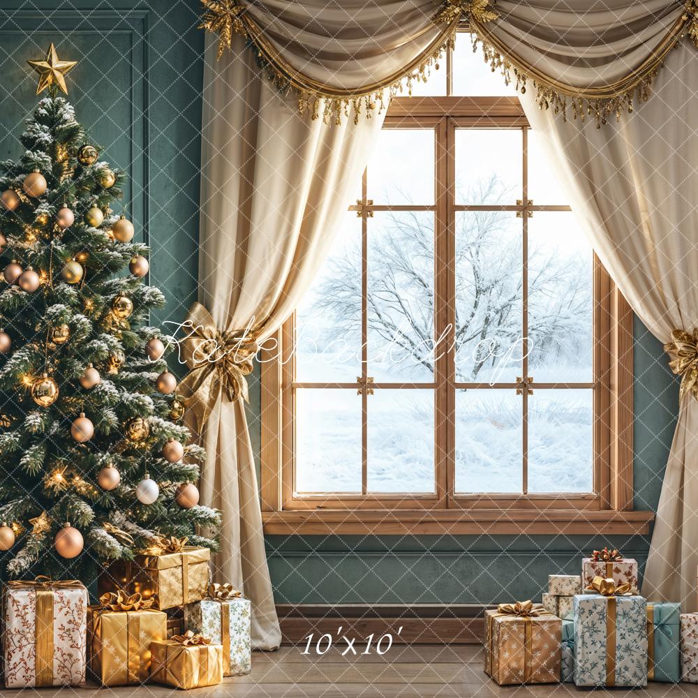 Kate Christmas Tree Window Curtains Gifts Backdrop Designed by Emetselch