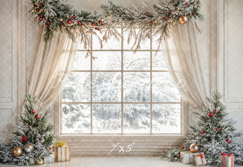 Kate Christmas Tree Window White Curtains Backdrop Designed by Emetselch