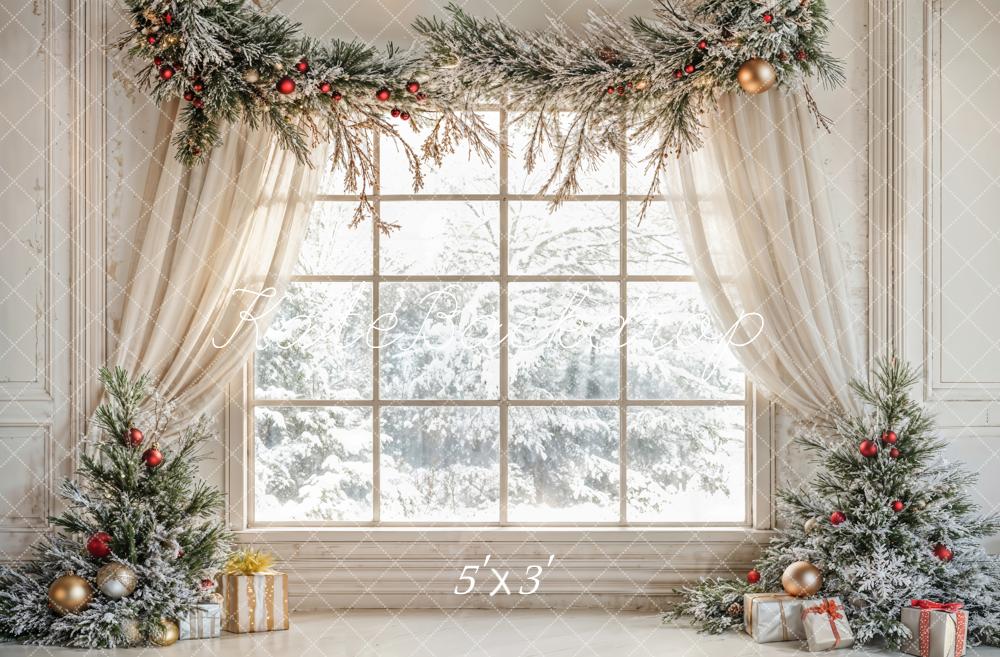 Kate Christmas Tree Window White Curtains Backdrop Designed by Emetselch