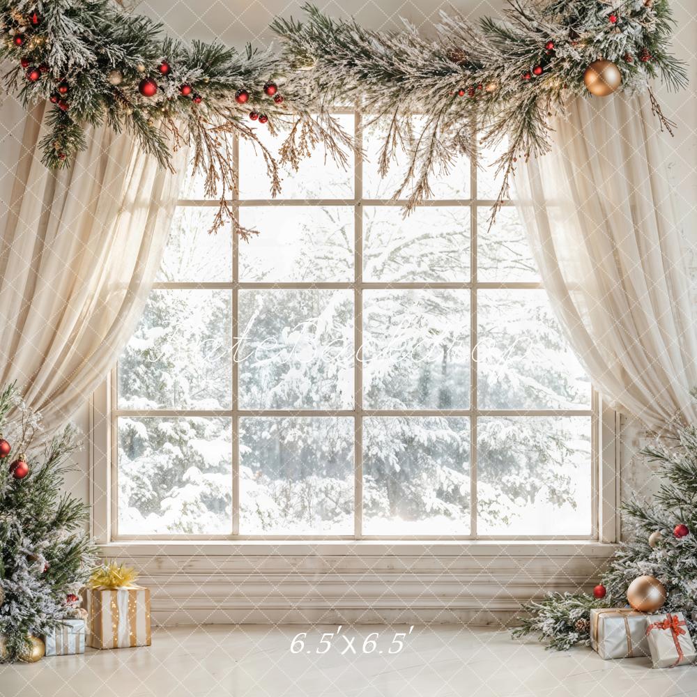 Kate Christmas Tree Window White Curtains Backdrop Designed by Emetselch