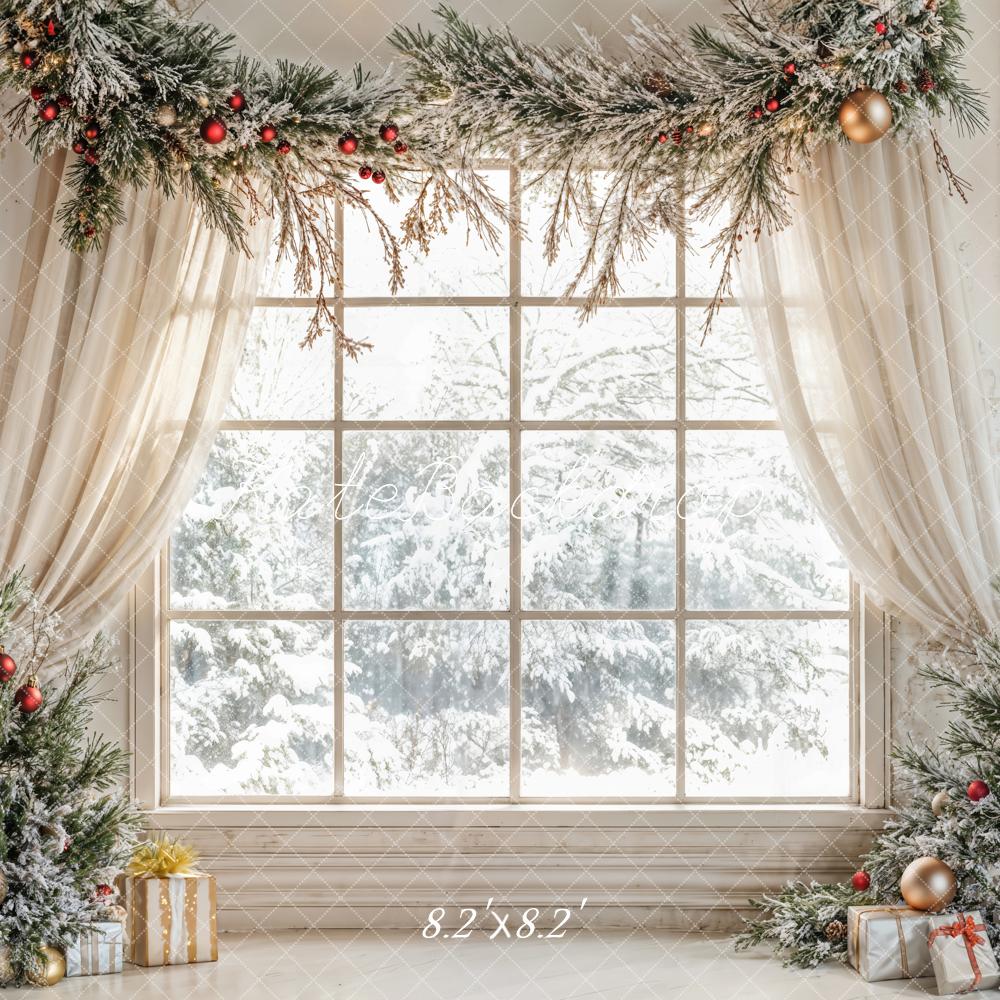 Kate Christmas Tree Window White Curtains Backdrop Designed by Emetselch