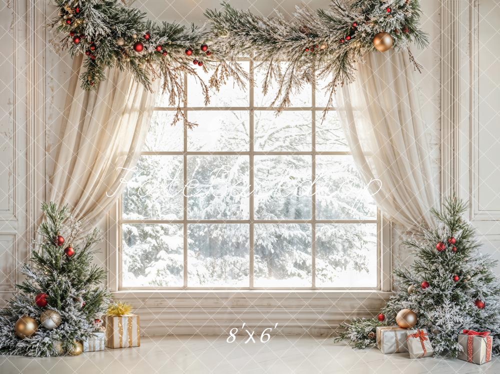 Kate Christmas Tree Window White Curtains Backdrop Designed by Emetselch