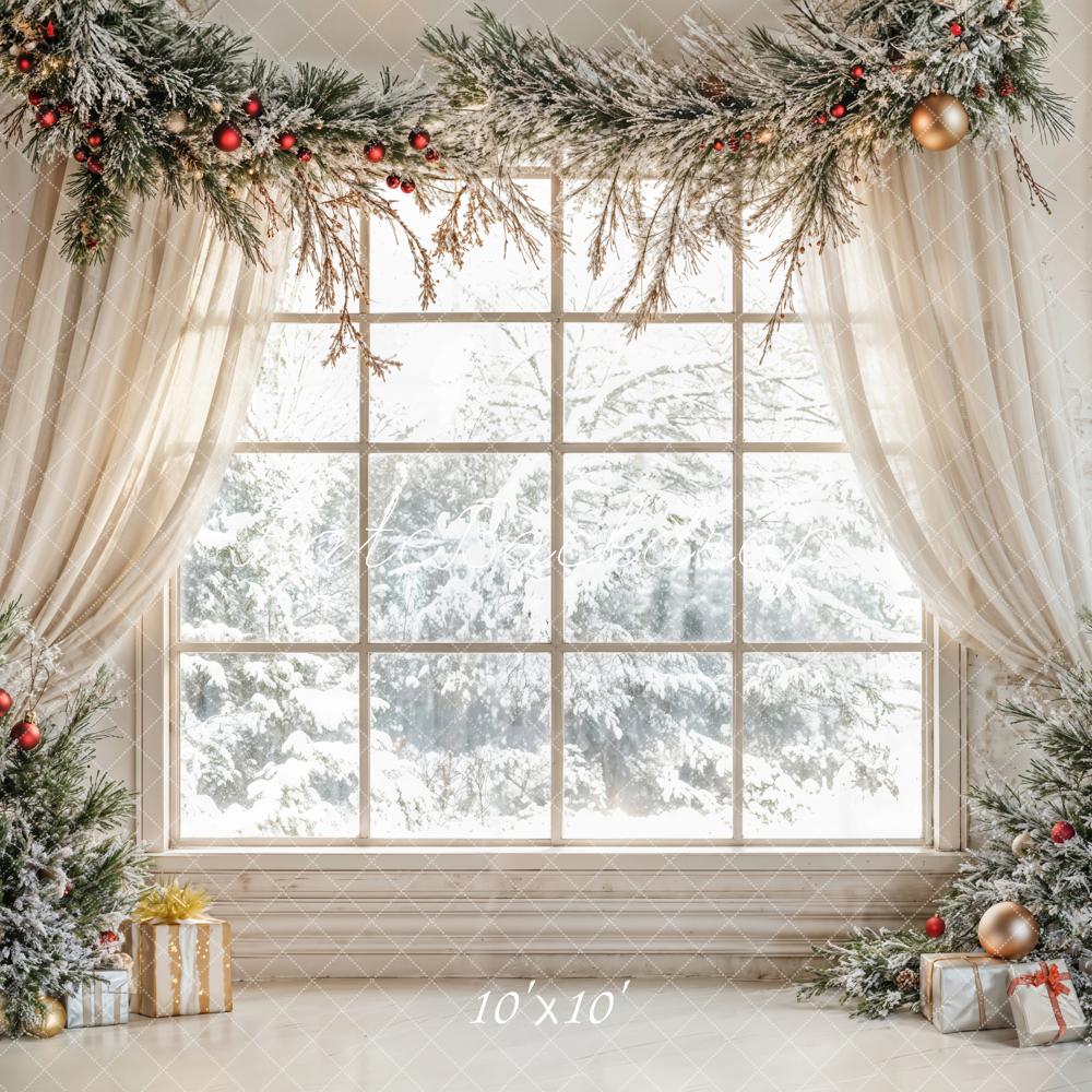 Kate Christmas Tree Window White Curtains Backdrop Designed by Emetselch