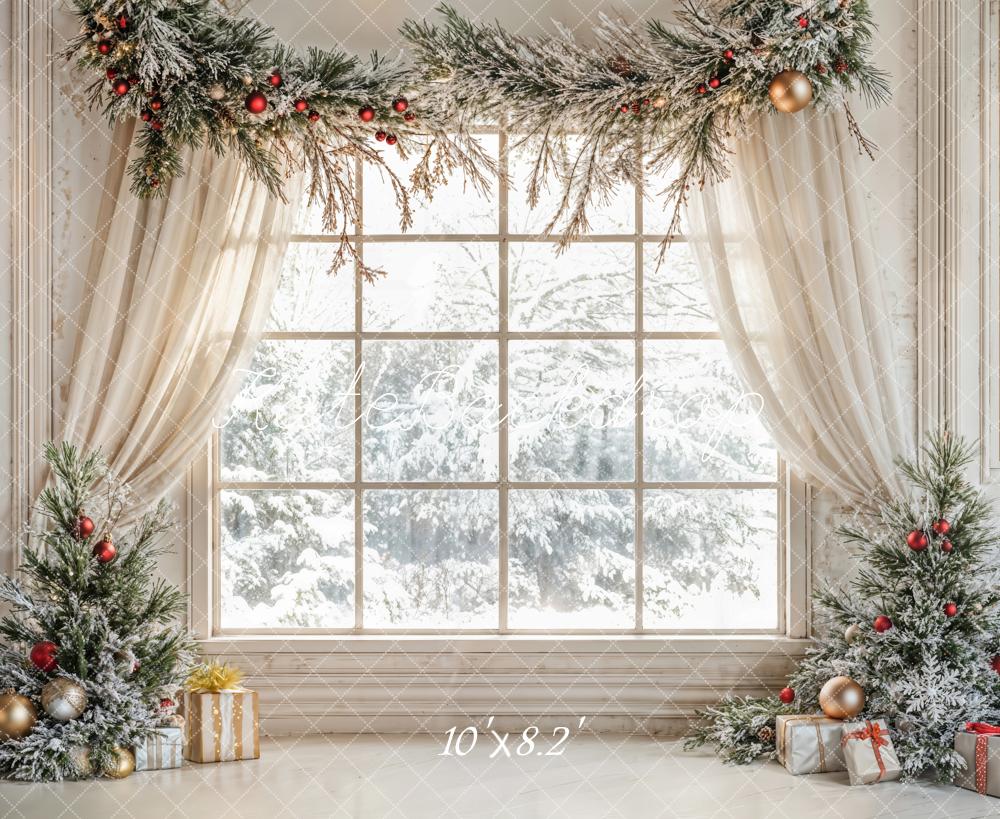 Kate Christmas Tree Window White Curtains Backdrop Designed by Emetselch