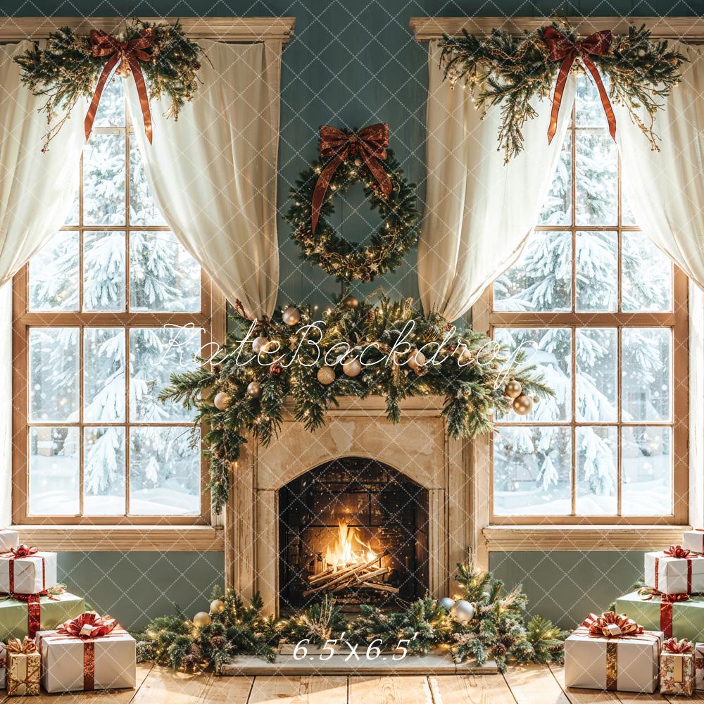 Kate Christmas Fireplace Gifts Window Backdrop Designed by Emetselch