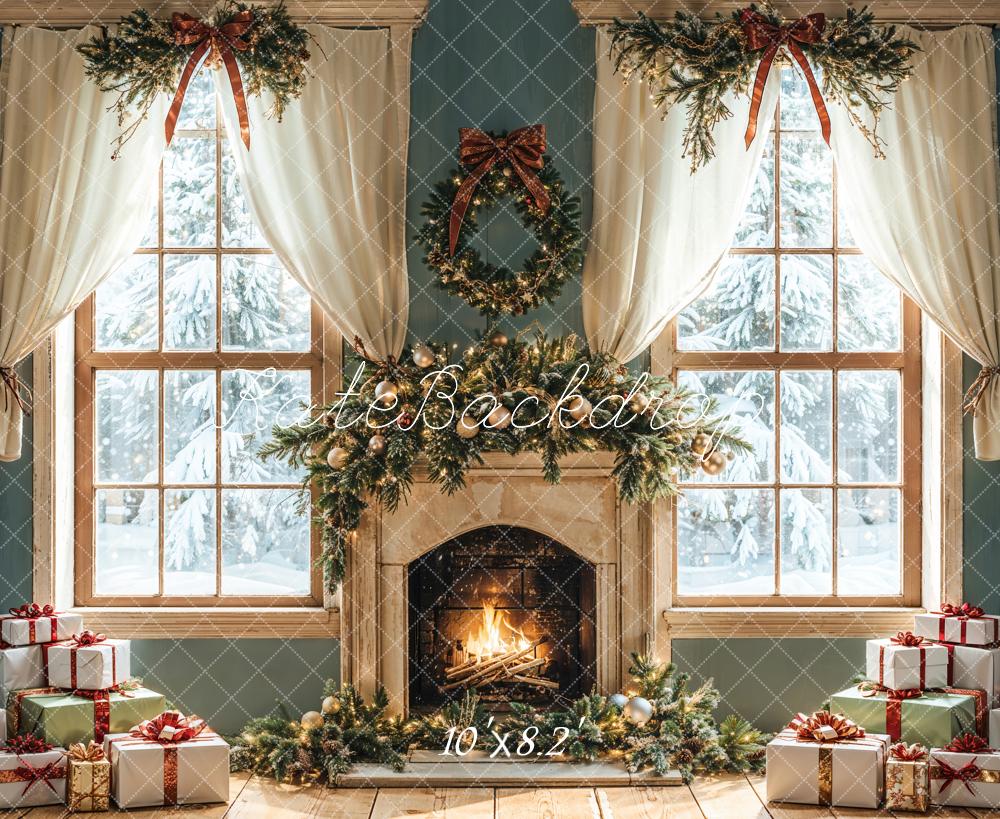 Kate Christmas Fireplace Gifts Window Backdrop Designed by Emetselch