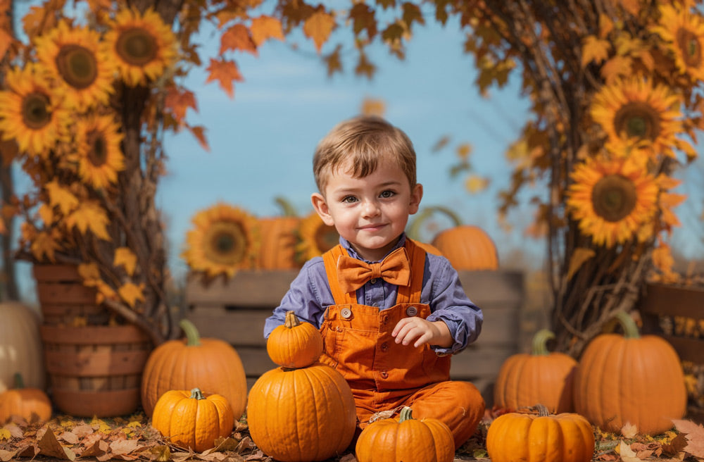 Kate Fall Sunflower Arch Maple Leaves Backdrop Designed by Emetselch