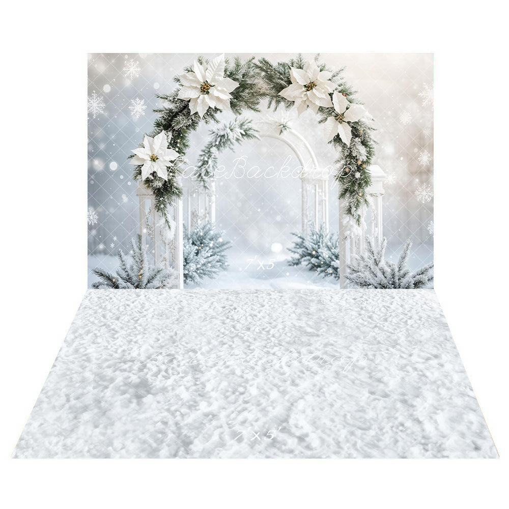 Kate Winter White Floral Arch Backdrop+Winter Snow Floor Backdrop