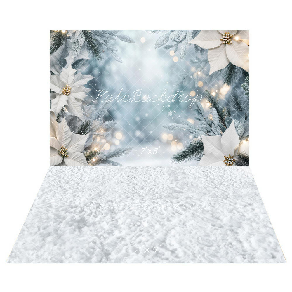 Winter White Floral Arch Backdrop+Winter Snow Floor Backdrop