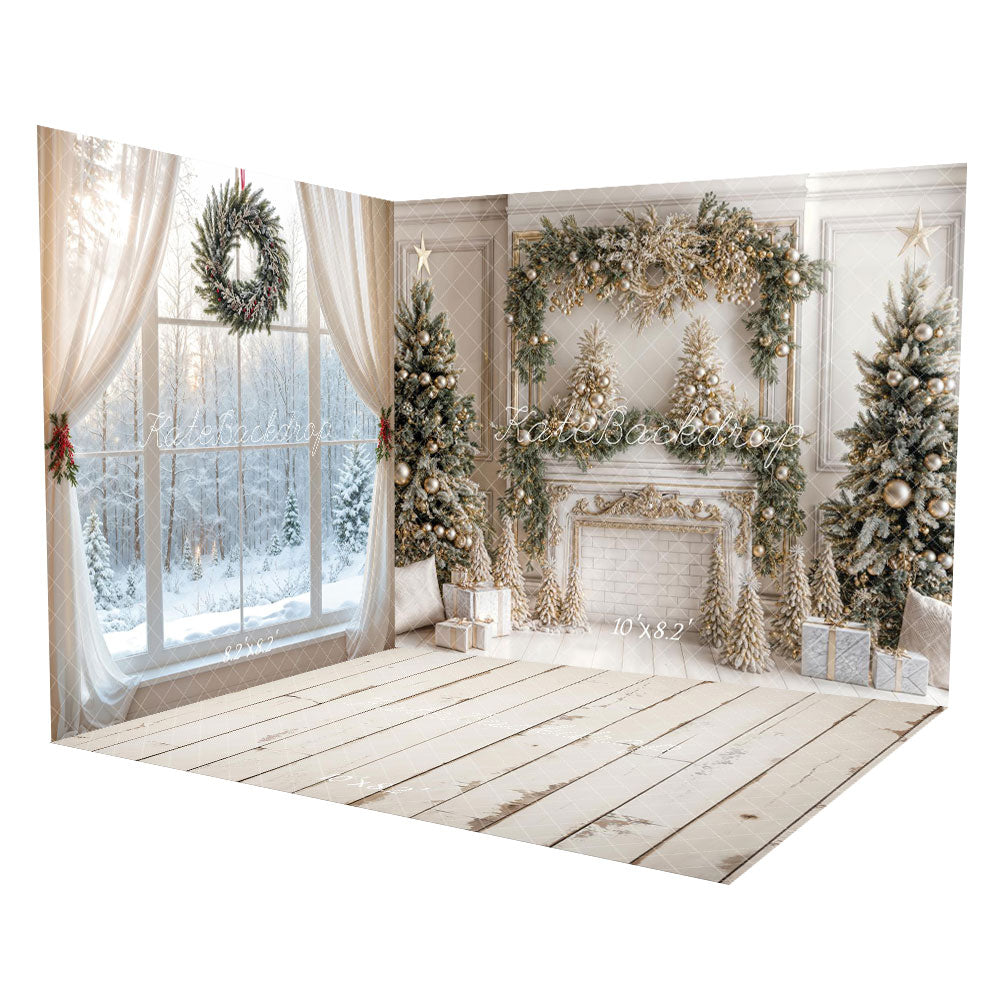 TEST Kate Christmas White Vintage Brick Fireplace Room Set