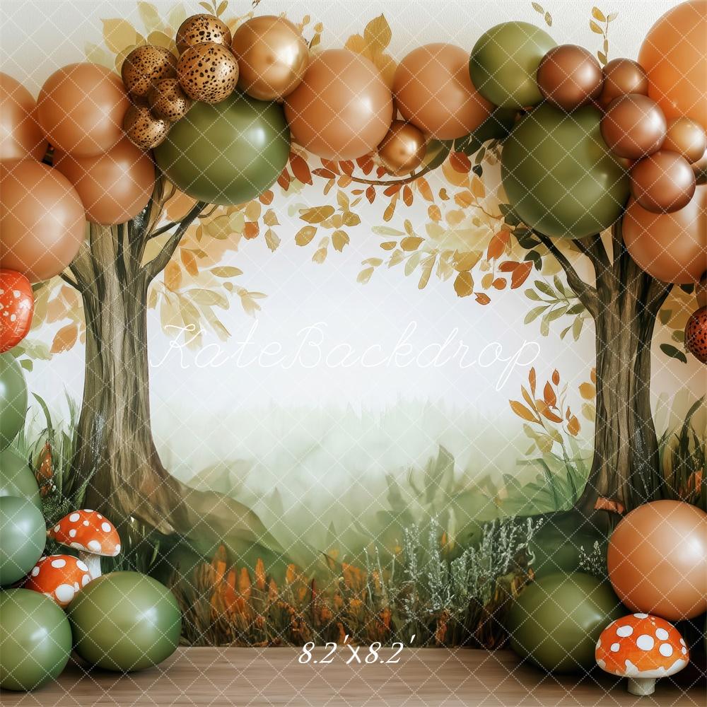 Kate Fall Forest Mushroom Balloon Arch Backdrop Designed by Patty Roberts