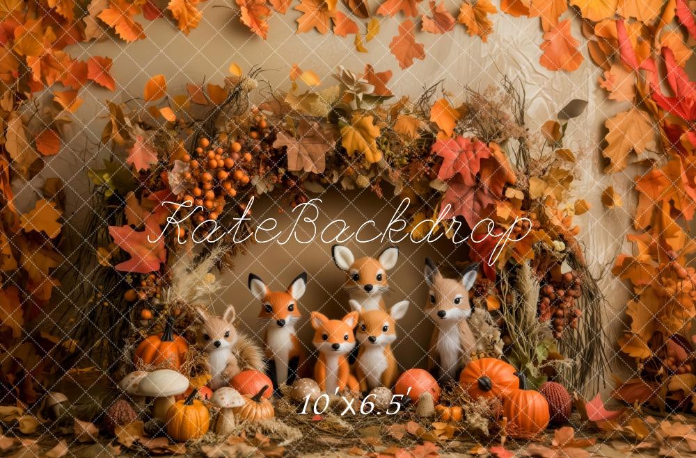 Fall Leaves Woodland With Foxes Foto Achtergrond Designed by Patty Roberts