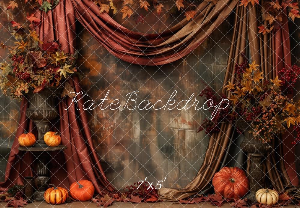 Fall Pumpkin Patch With Red Curtain Backdrop Designed by Patty Roberts