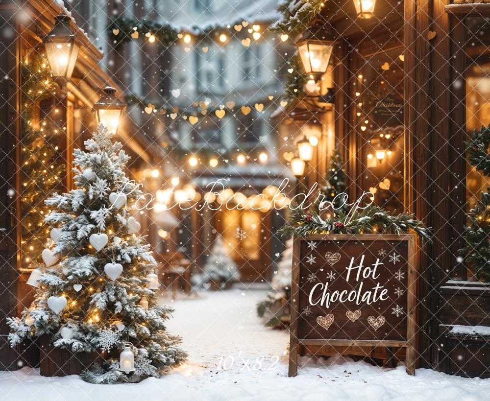 Kate Christmas Hot Chocolate Shop Bokeh Backdrop Designed by Emetselch