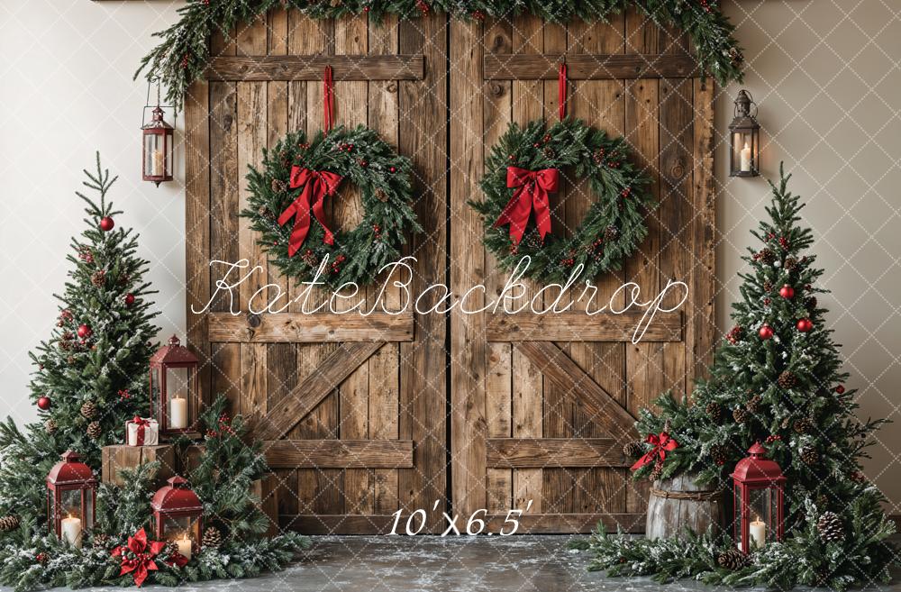 Kate Christmas Wooden Barn Door With Wreath Backdrop Designed by Emetselch